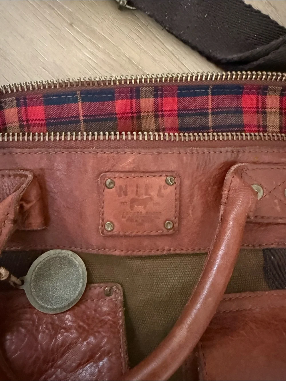 Will Leather Goods Canvas and Leather Travel Duffle Olive and Cognac